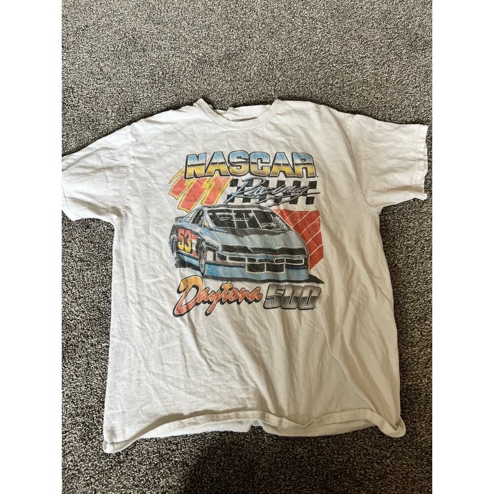 Daytona 500 Nascar Large White Graphics T-shirt Motor sport Racing Cotton N